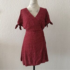 NWT LOFT Burgundy Polka Dot Mini Wrap Dress